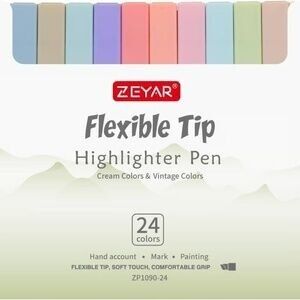 24-Pack Highlighter Pens Dual Tip, No Bleed, Water-Based, Vintage & Cream Colors